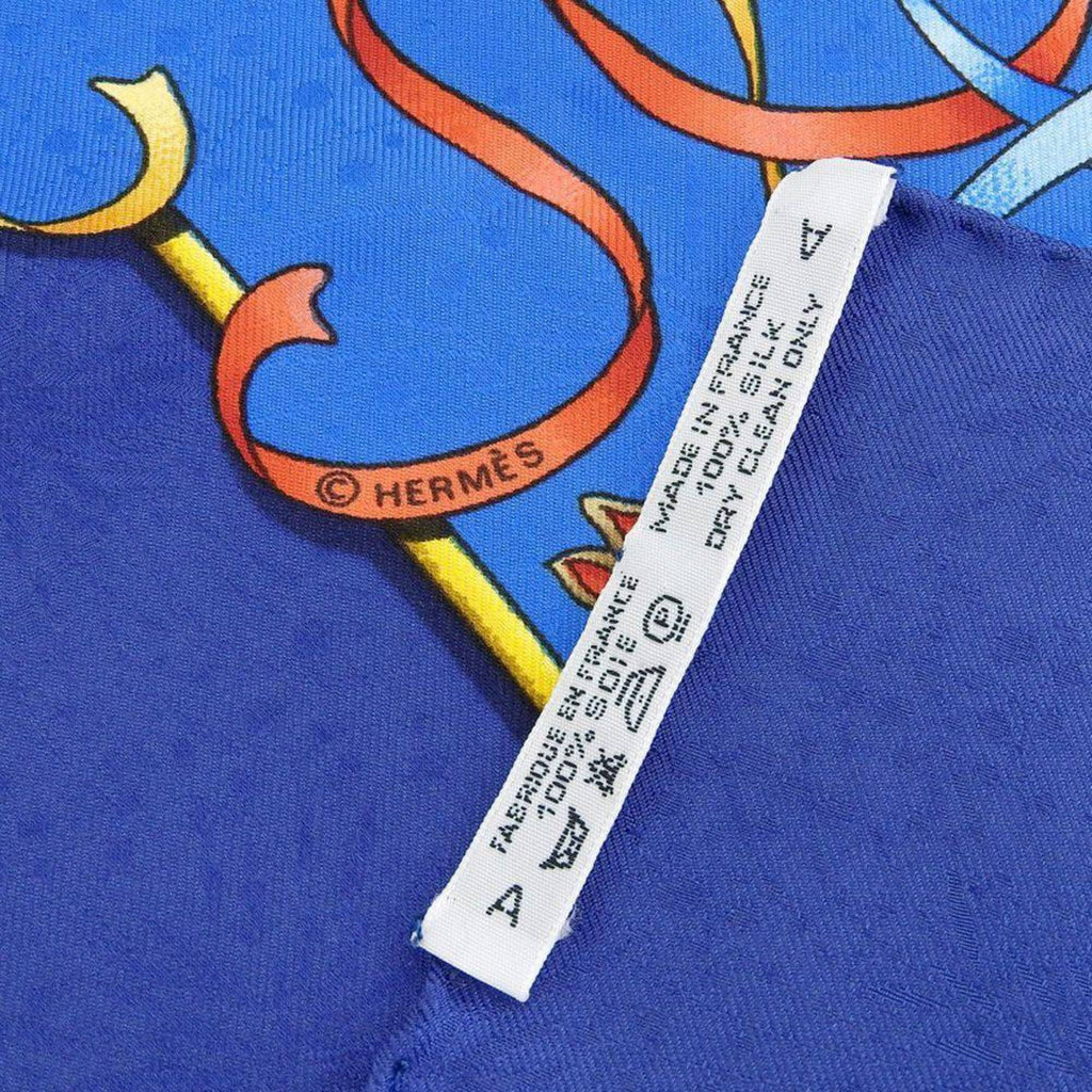 Pre-Owned HERMESize KARE90 LUNA PARK Amusement Park Horse Carousel Sizecarf Muffler Sizeilk Blue (Good)