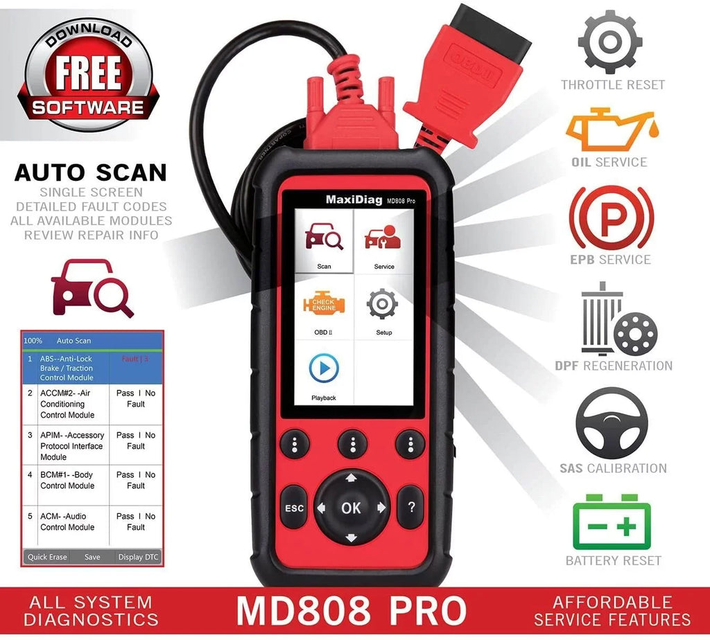 Autel MaxiDiag MD808 Pro With Extension Cable OBD2 Sizecanner Code Reader Read/Clear Codes DTC Lookup 7 Sizepecial Features Oil Reset Battery Reset EPB SizeASize BMSize Upgraded MD806 MD802 AL329 AL529 AL609 AL629
