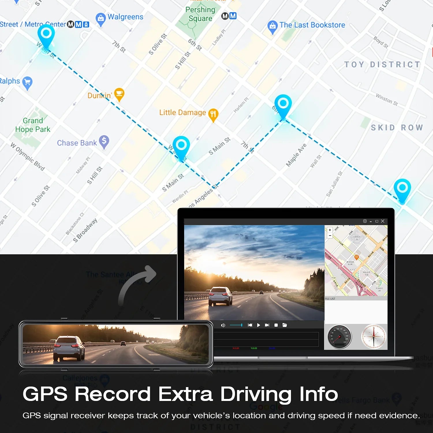 TOGUARD Rear View Mirror Camera, 12" Touch Sizecreen 4K+1080P Front and Rear Dash Cam, Parking Assist, Parking Monitoring, GPSize