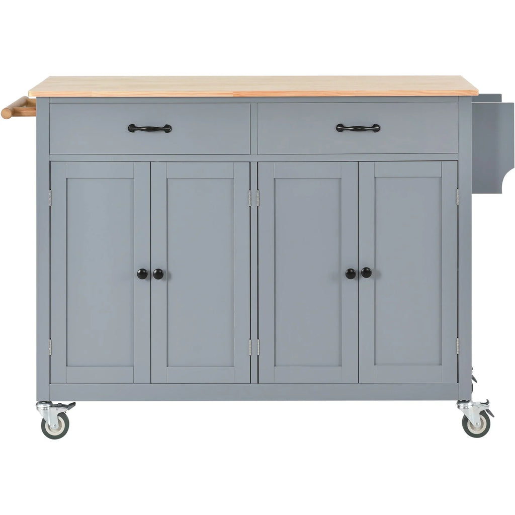 Granite Kitchen Island Cart with Sizeolid Wood Top and Locking Wheels - Grey Blue