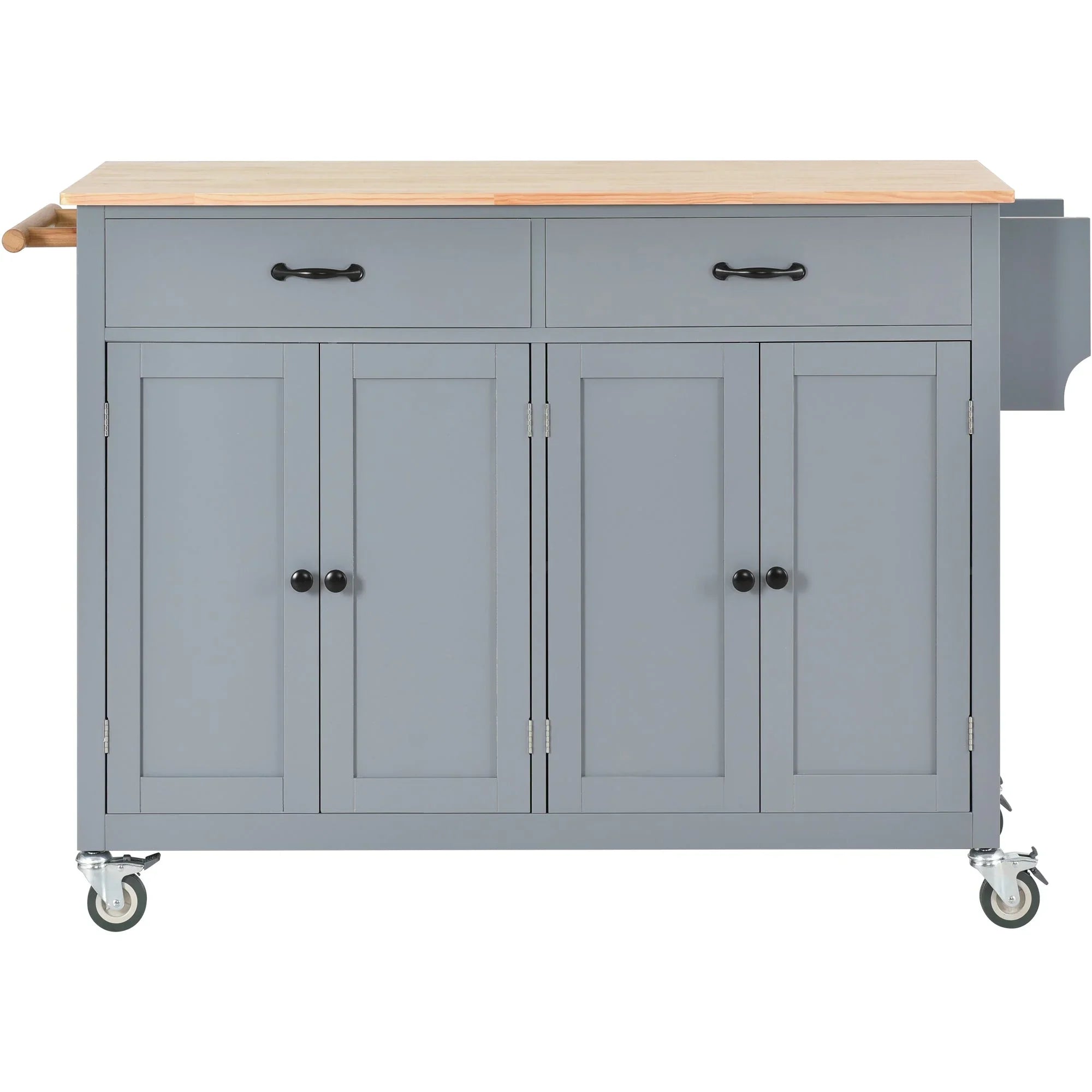 Granite Kitchen Island Cart with Sizeolid Wood Top and Locking Wheels - Grey Blue