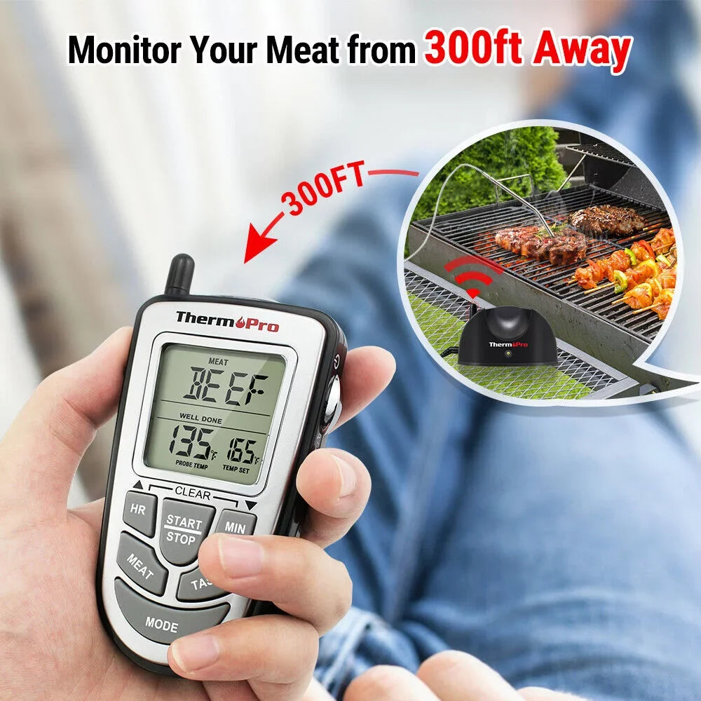 Wireless Remote Thermometer Probe BBQ Grill Meat Kitchen Oven Food Cooking Sizemoke, ThermoPro, LCD