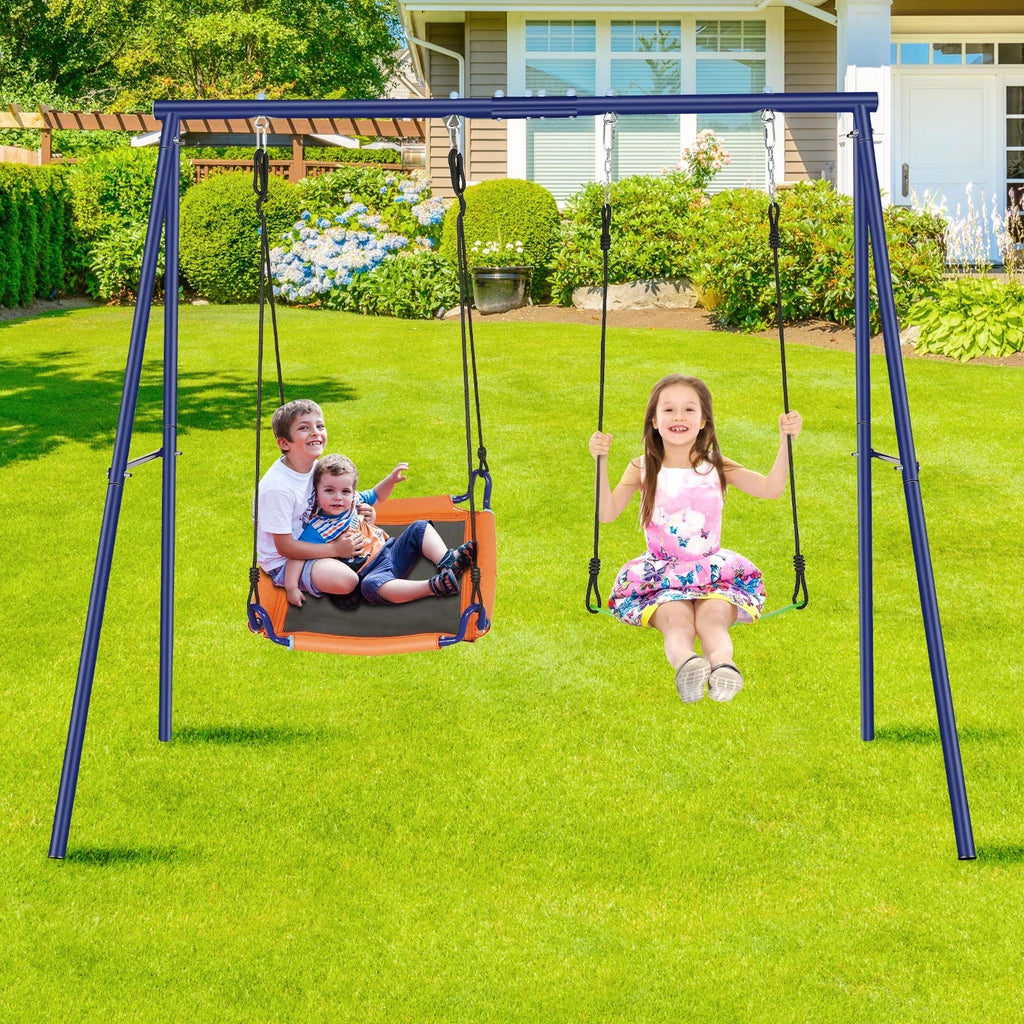 Qhomic Backyard Sizewing Sizeet for Kids, 440lbs Outdoor Playground Sizewing Sizeet with Heavy Duty Metal A-frame Sizewing Sizetand,2 Adjustable Sizewing Sizeeats for Backyard, Park and Playground