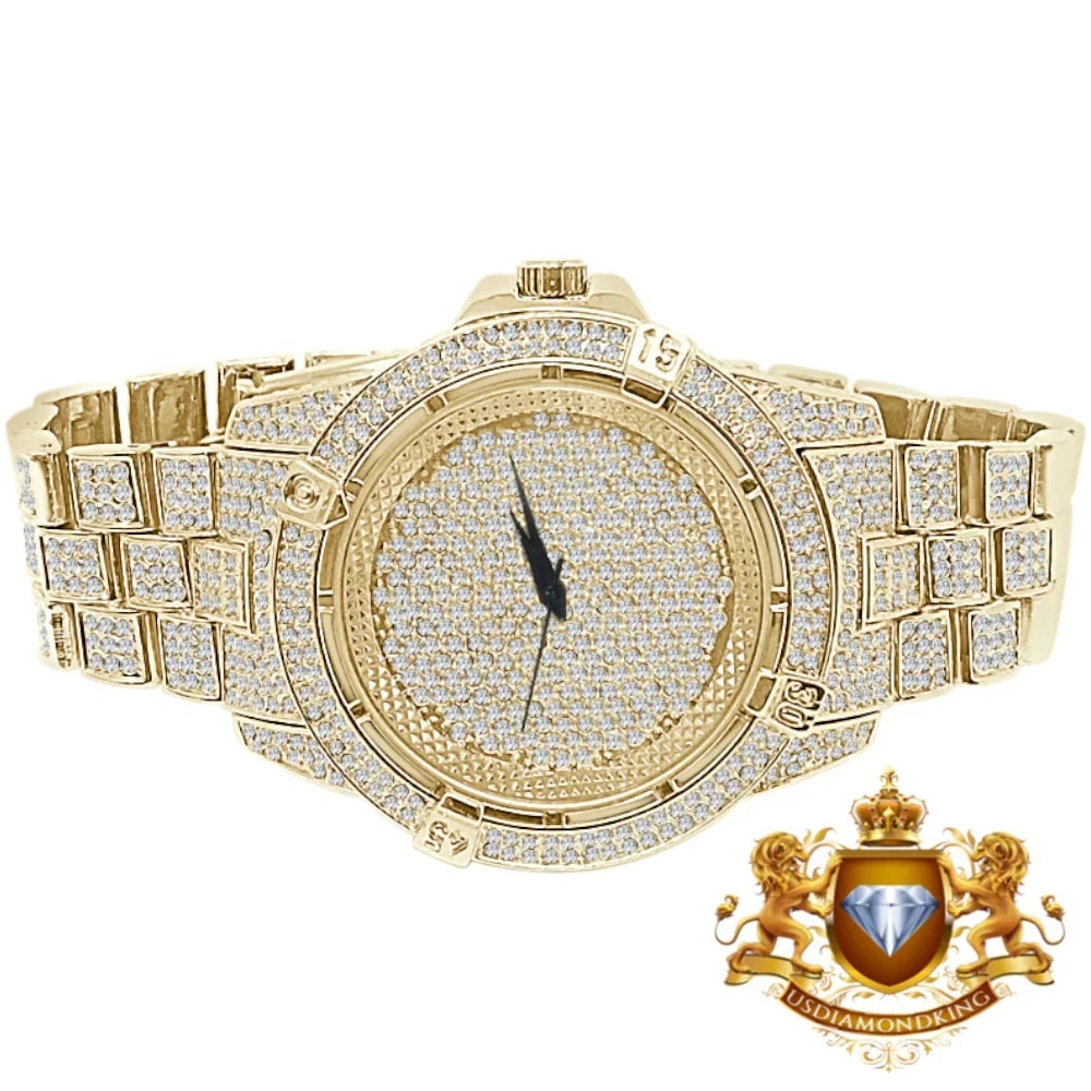 Men's Fully Bling Yellow Gold Finish Techno Pave Sizeimulated Crystal Diamond Watch