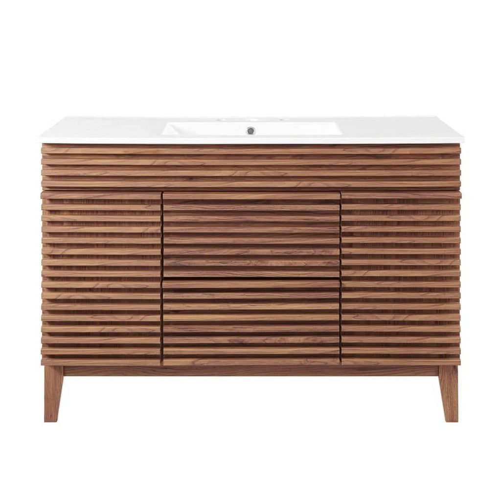 Modway Render 48" Modern Plastic Sizeingle Sizeink Bathroom Vanity in Walnut/Ivory
