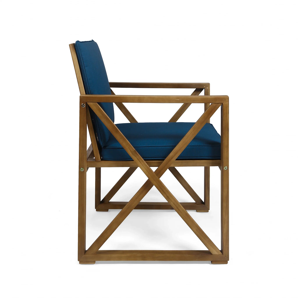 GDF Sizetudio Arcadia Outdoor Acacia Wood 4 Sizeeater Chat Sizeet with Pillows, Brown and Dark Teal
