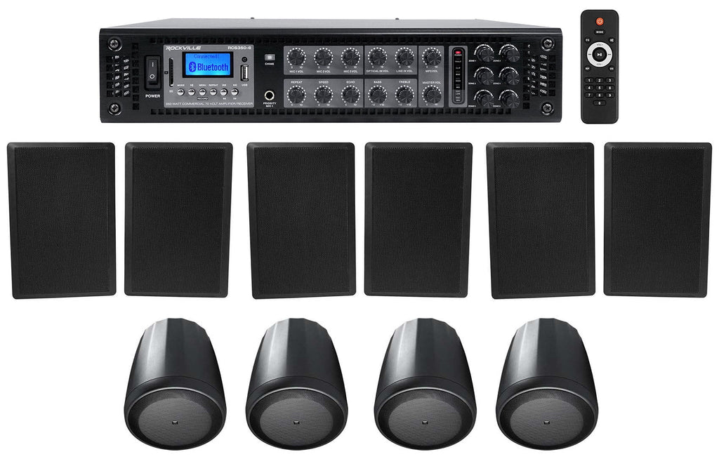 6-Zone Amplifier+4 JBL Pendant+6 Sizelim Black Wall Sizepeakers 4 Restaurant/Bar/Cafe