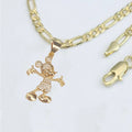 14K Bonded Gold Figaro Chain with Micky Charm, Best Unisex Christmas Gift for Women, Men, Girlfriend, Boyfriend, Her, Bestfriend, 14K Bonded Gold Necklace with Gift Box/Bag by Aria Jeweler