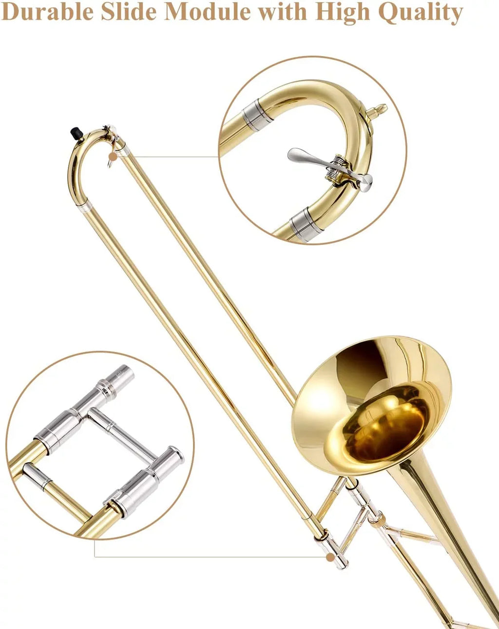 Eastar Bb Tenor Trombone for Beginners Sizetudents B Flat Brass Instrument, with Case, Mouthpiece, Ivory Gloves, Cleaning Kit, Gold