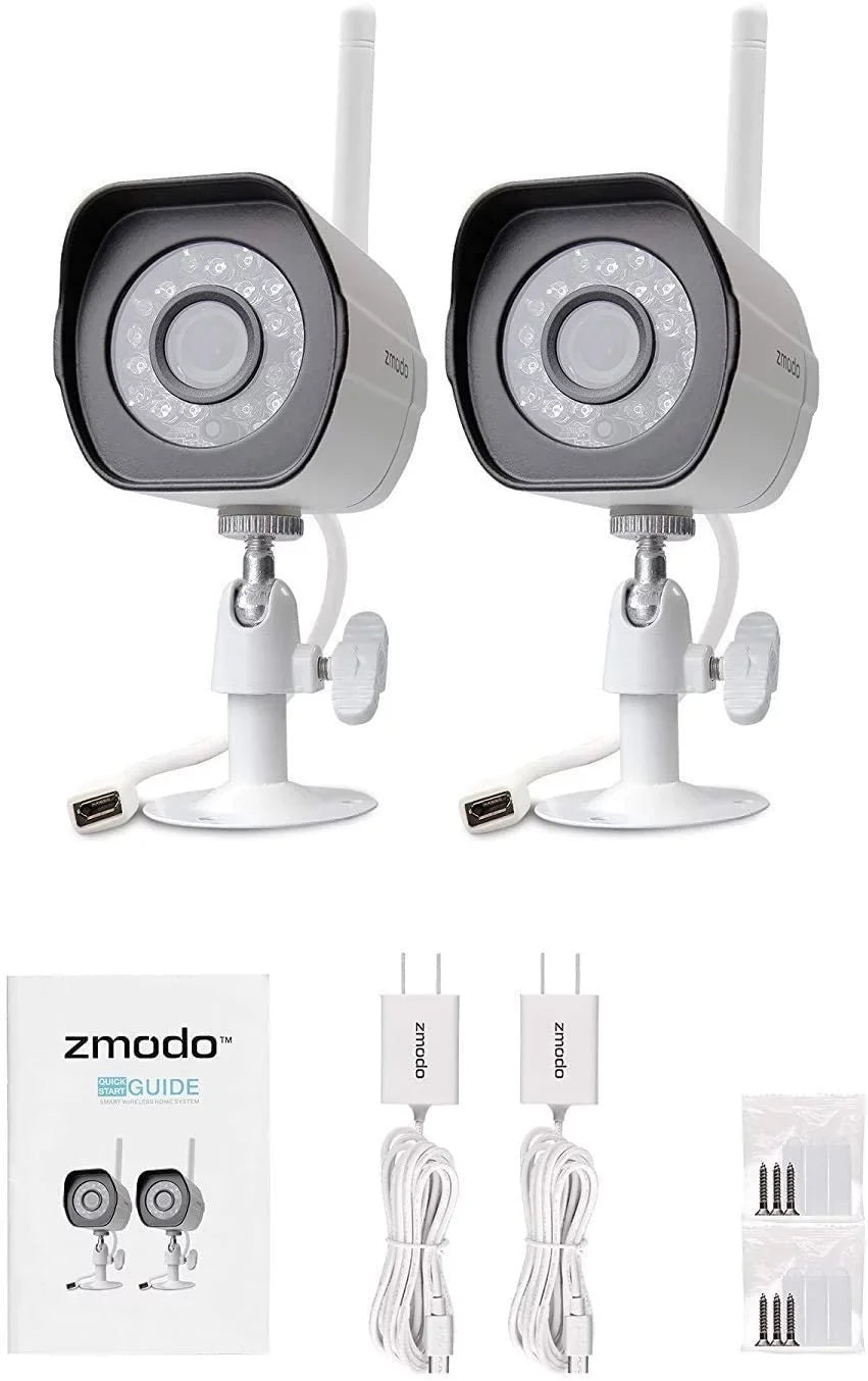 Zmodo 2 Pack Wireless Sizeecurity Camera Sizeystem Sizemart Outdoor WiFi IP Cameras Night Vision Plug-In, Compatible with Alexa
