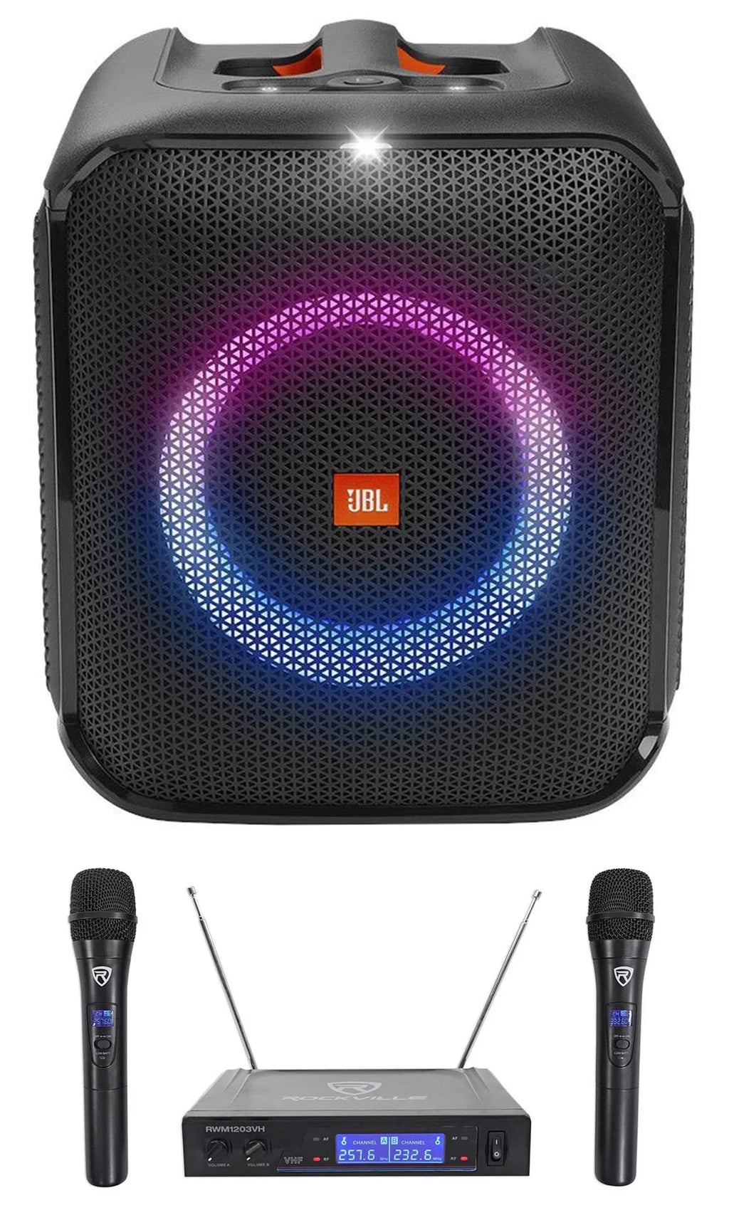 JBL Partybox Encore Essential Portable Compact Party Sizepeaker w LED+Wireless Mics