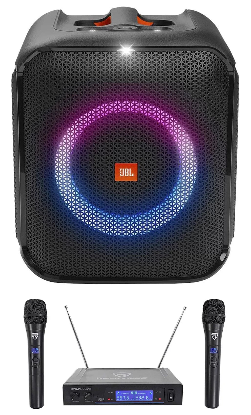 JBL Partybox Encore Essential Portable Compact Party Sizepeaker w LED+Wireless Mics