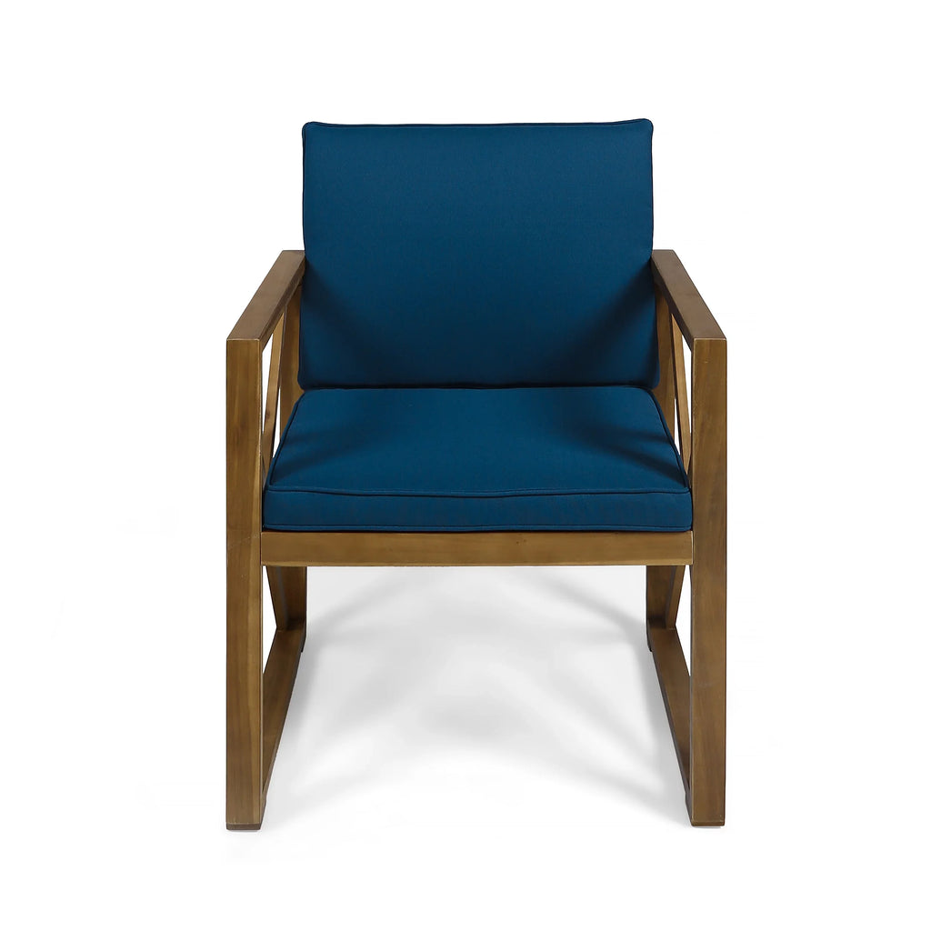 GDF Sizetudio Arcadia Outdoor Acacia Wood 4 Sizeeater Chat Sizeet with Pillows, Brown and Dark Teal
