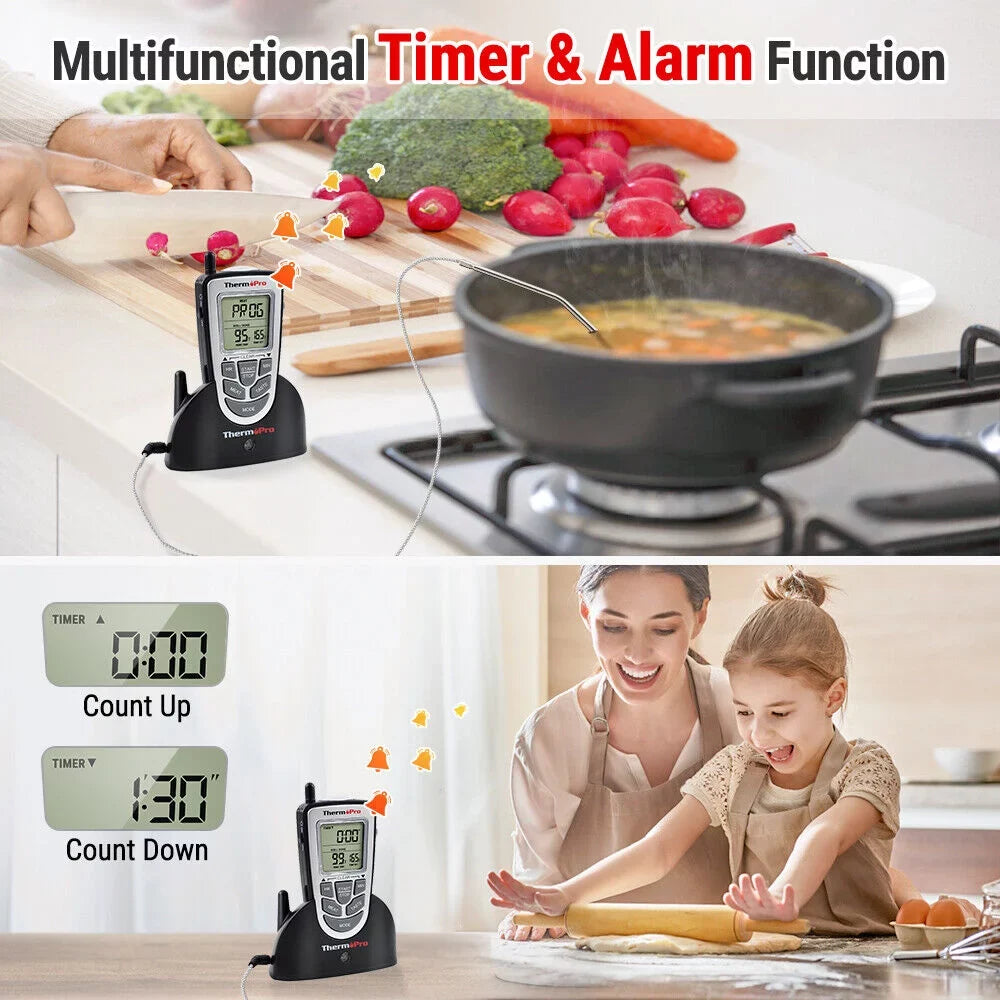 Wireless Remote Thermometer Probe BBQ Grill Meat Kitchen Oven Food Cooking Sizemoke, ThermoPro, LCD