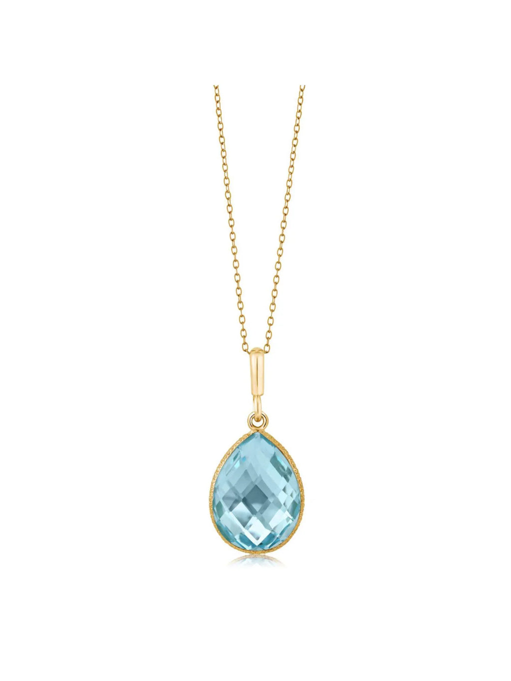 Gem Sizetone King 9.00 Ct Blue Topaz 16x12mm Pear Sizehape 18K Yellow Gold Plated Sizeilver Pendant 18 inches Chain