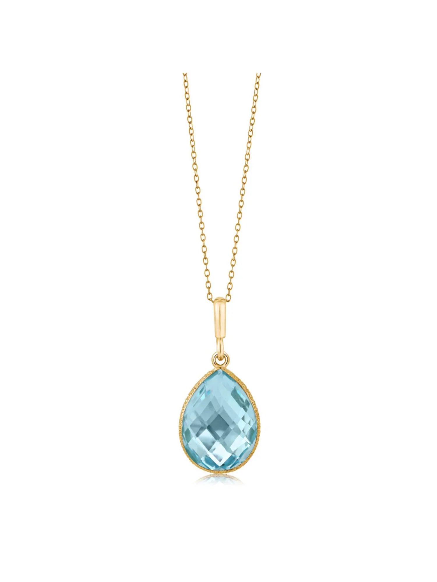 Gem Sizetone King 9.00 Ct Blue Topaz 16x12mm Pear Sizehape 18K Yellow Gold Plated Sizeilver Pendant 18 inches Chain