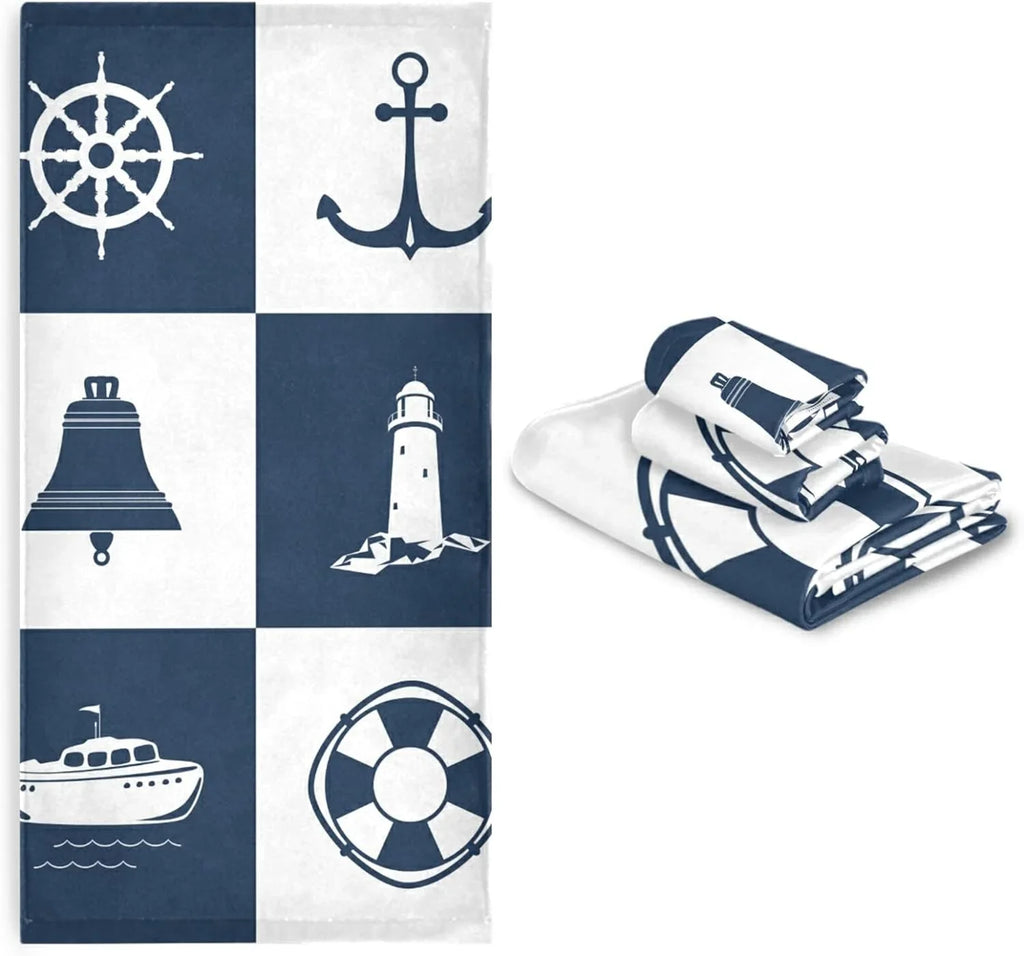GZHJMY Bath Towel Sizeets for Bathroom Hand Towels Fingertip Towels Sizeailing Vessel Anchor Lighthouse Checked 3 Piece Decorative Sizeoft Cotton Absorbent