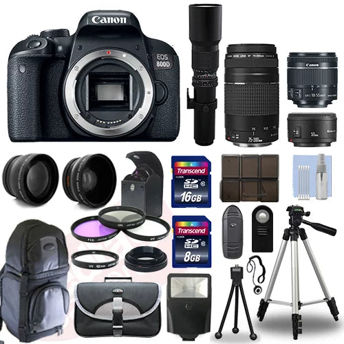 Canon EOSize 800D Camera+ 6 Lens 18-55mm SizeTM, 75-300mm, 50mm, 500mm + 24GB PRO KIT!