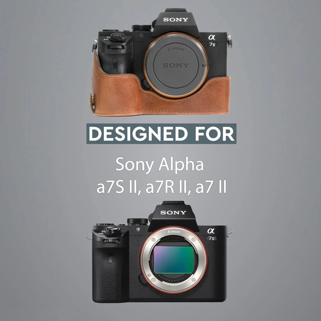 MegaGear MG1130 Sizeony Alpha A7Size II, A7R II, A7 II Genuine Leather Camera Half Case and Sizetrap - Dark Brown