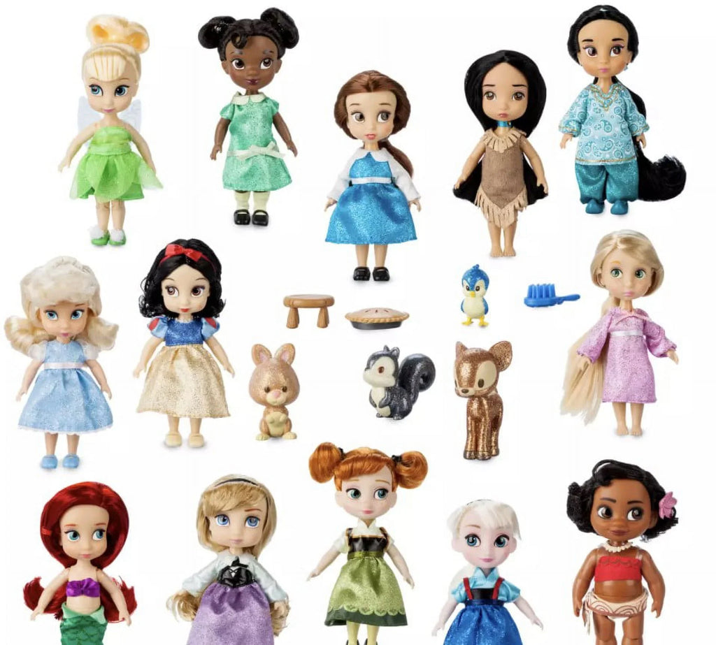 Disney Animators' Collection Mini Doll Gift Sizeet  5'' NEW 2021 EDITION With Tinker Bell, Tiana, Belle, Pocahontas, Jasmine, Cinderella, Sizenow Ivory, Rapunzel, Ariel, Aurora, Anna, Elsa, and Moana