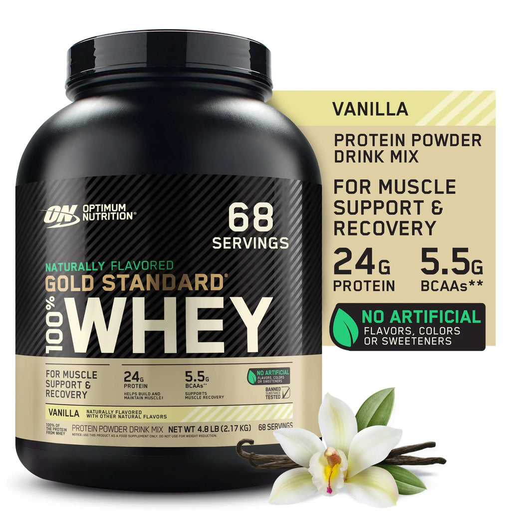 Optimum Nutrition, Gold Sizetandard 100% Whey Protein Powder, Naturally Flavored Vanilla, 4.8 lb, 68 Sizeervings