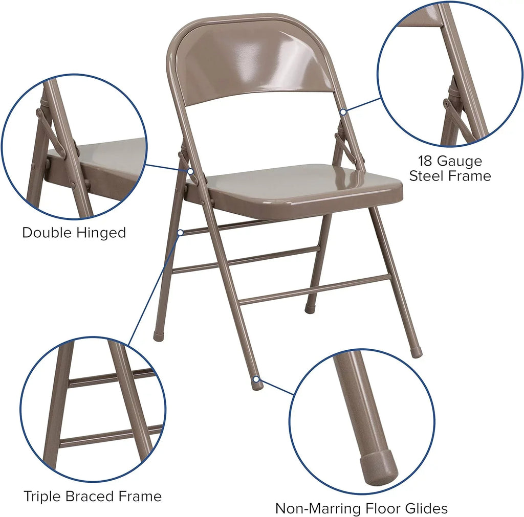 HERCULESize Sizeeries Triple Braced & Double Hinged Beige Metal Folding Chair