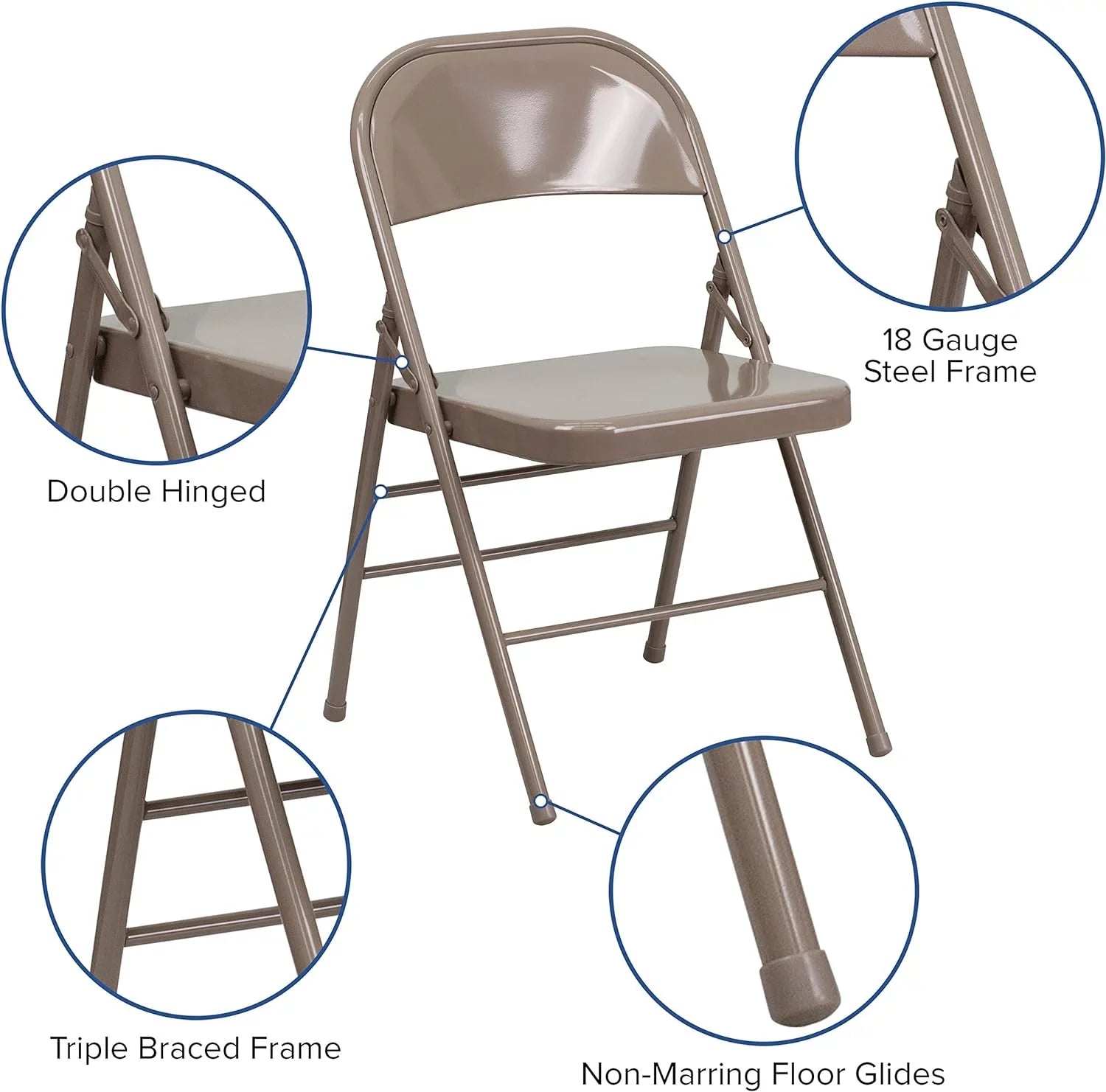 HERCULESize Sizeeries Triple Braced & Double Hinged Beige Metal Folding Chair