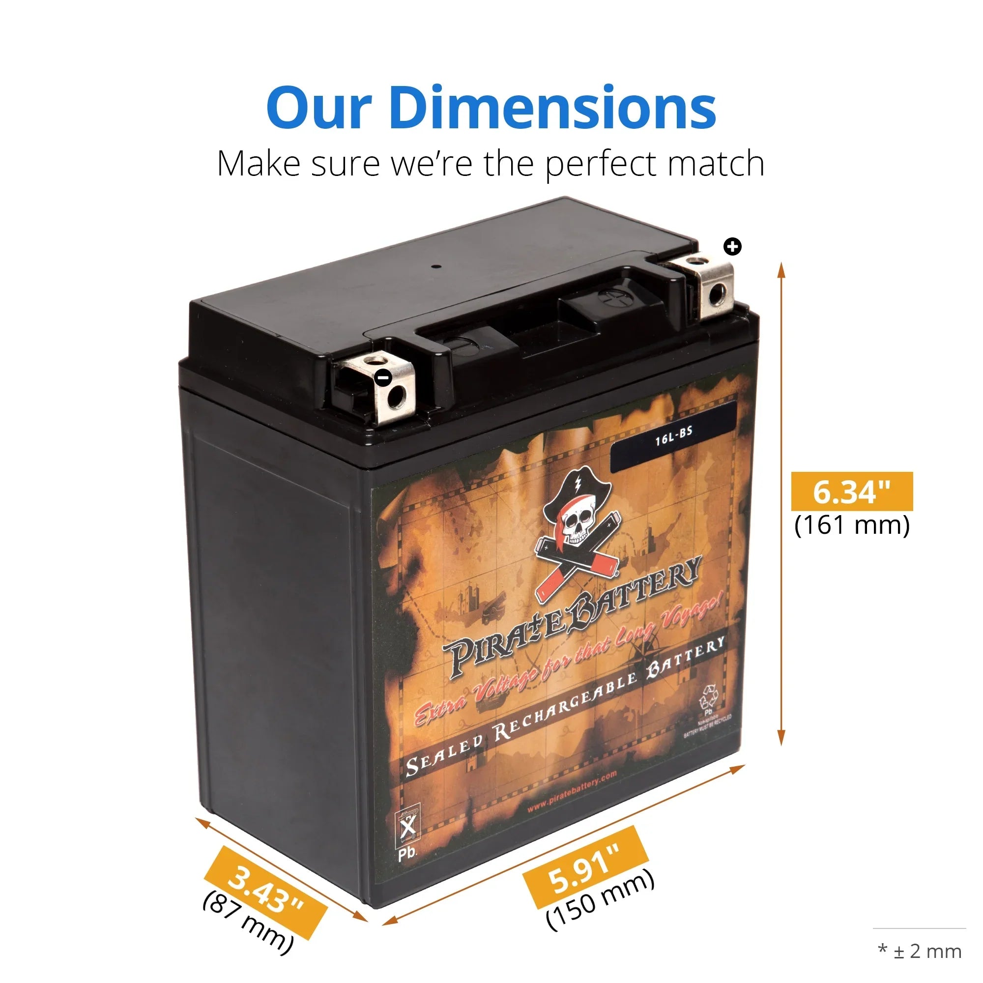 Pirate Battery Ytx16l-bs (16l-bs 12 Volts,14 Ah, 230 Cca) Jet Sizeki Battery for Yamaha Wave Runner 1993