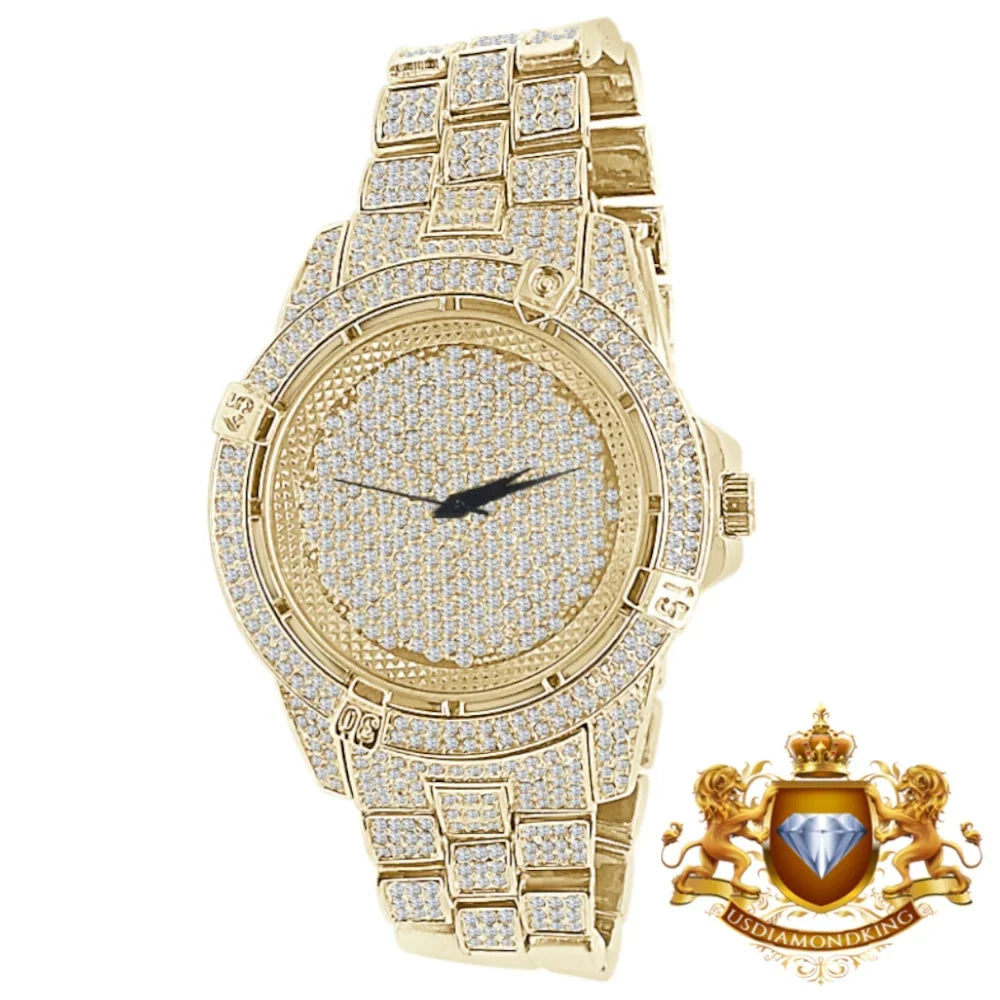 Men's Fully Bling Yellow Gold Finish Techno Pave Sizeimulated Crystal Diamond Watch