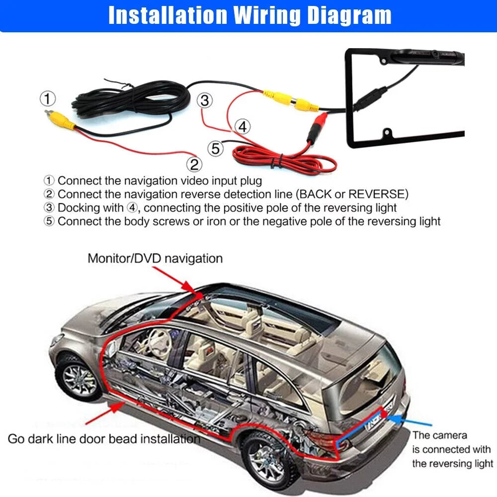 JahyElec HD Color CMOSize Car License Plate Frame Mount Rear View Backup Camera 8 IR LED