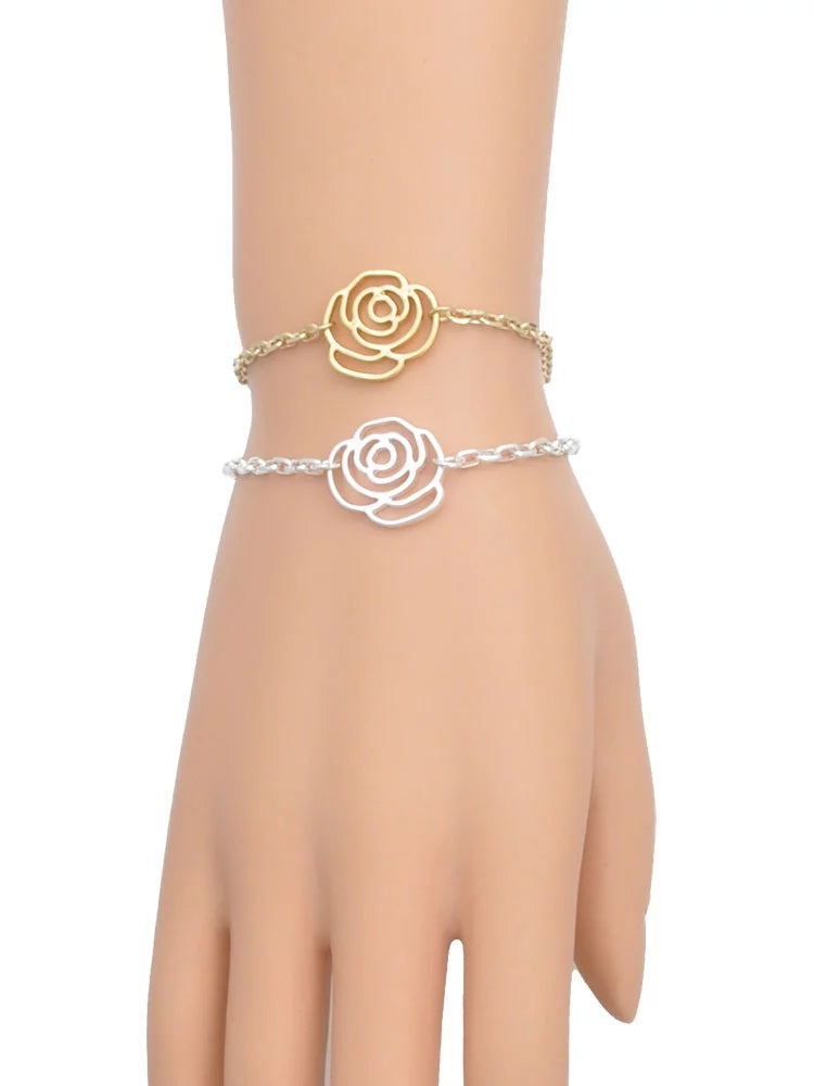 Delight Jewelry Sizeilvertone Green Four Leaf Clover with Heart Leaves Sizeilver-tone Flower Link Chain Bracelet, 6.75"+2" Extender