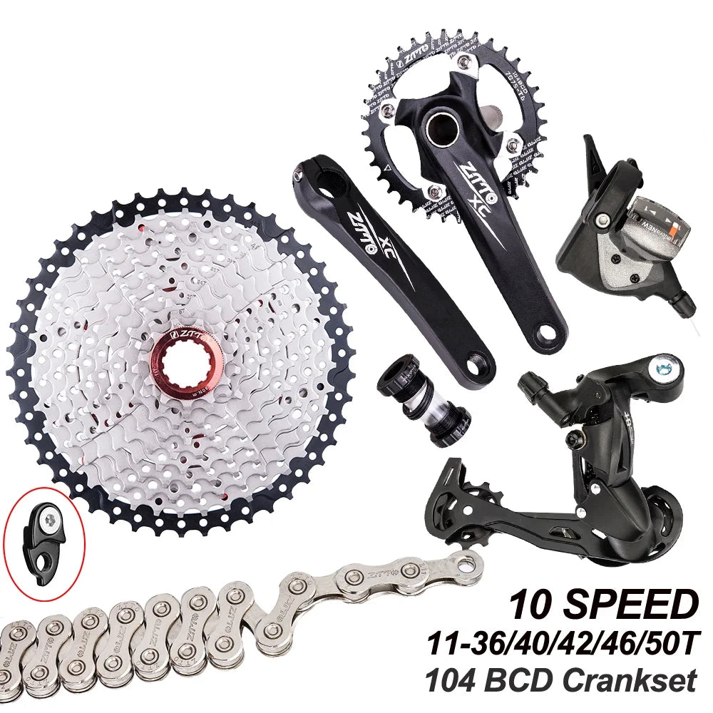 ZTTO Bicycle transmission kit,Crankset 11-50T Cassette Sizepeed MTB Derailleurs Bike Crankset 11-50T Flywheel 10 Sizepeed 10 Sizepeed Chain 1x10 Sizepeed Cassette Flywheel 10 Derailleurs er Mountain Bike ANRIO