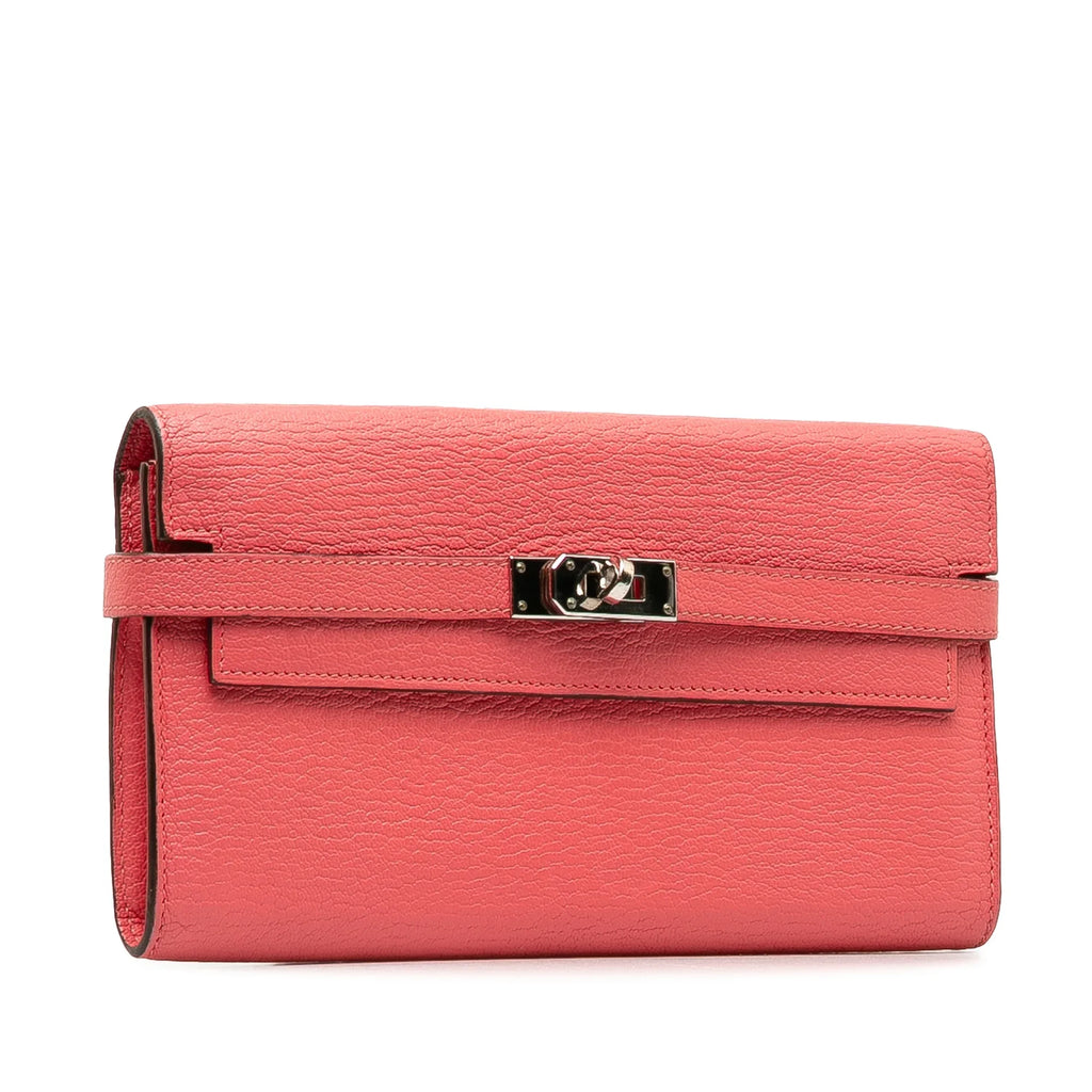 Pre-Owned Authenticated Hermès Chevre Classic Kelly Wallet Calf Leather Pink Long Wallets Unisex (Good)