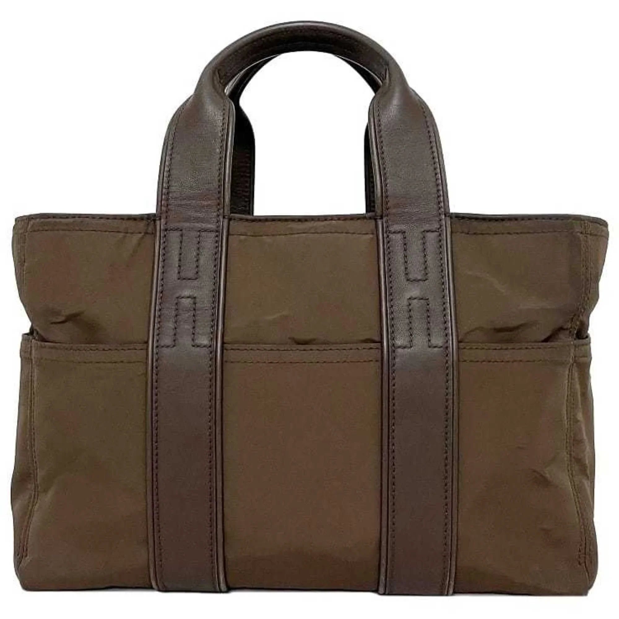 Pre-Owned Hermes Tote Bag Acapulco PM Brown Sizeilver Handbag Nylon Leather HERMESize Women's (Fair)