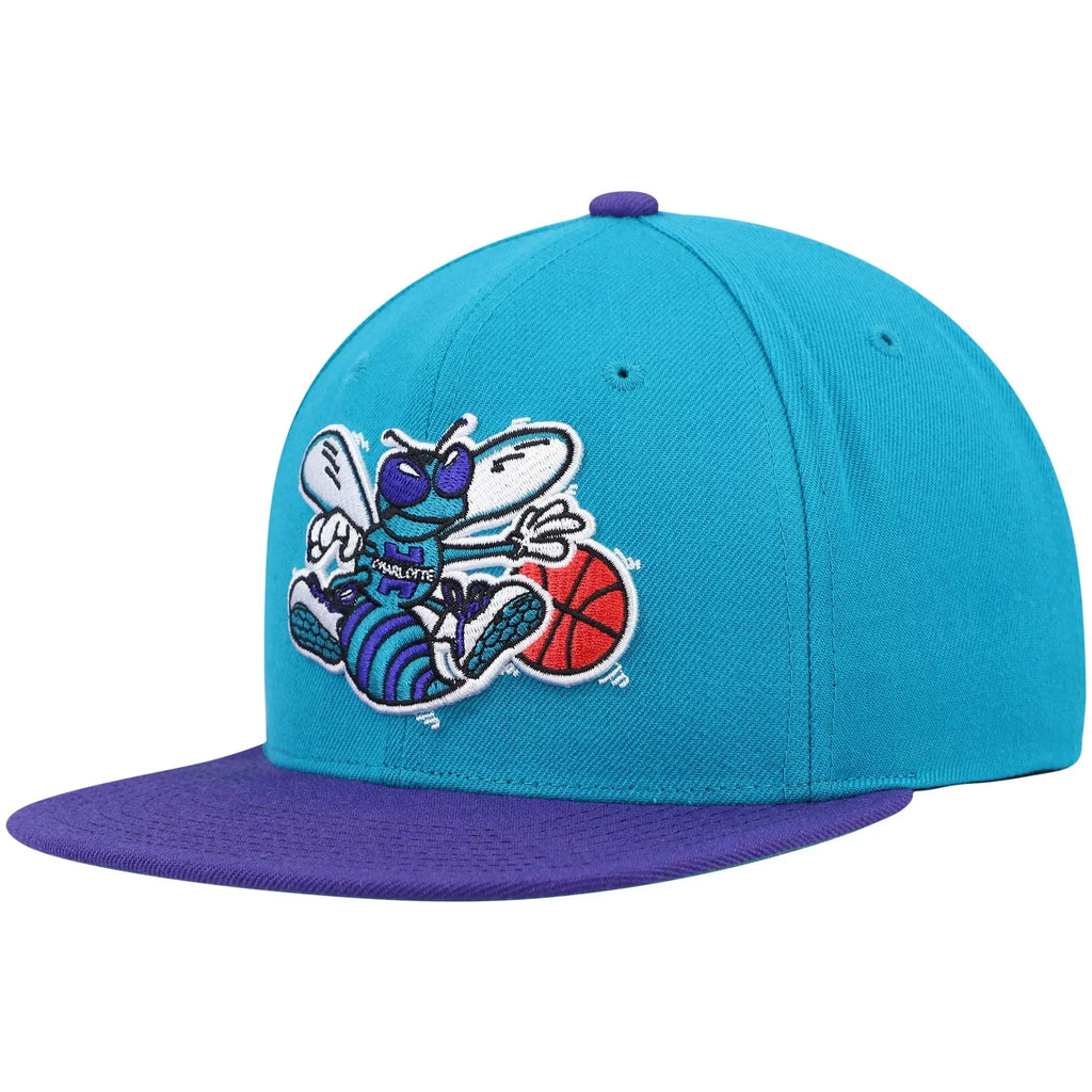Men's Mitchell & Ness Teal/Purple Charlotte Hornets Hardwood Classics Team Two-Tone 2.0 Sizenapback Hat - OSizeFA