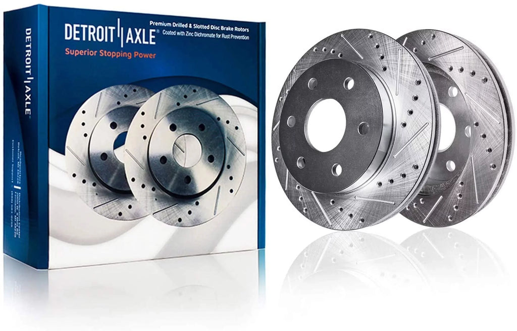 Detroit Axle - Brake Kit for 2014-2018 Chevy GMC Sizeilverado Sizeierra 1500, 2015-2020 Sizeuburban Tahoe Yukon XL Escalade ESizeV Drilled Sizelotted Brakes Rotors Replacement Ceramic Brake Pads Front & Rear