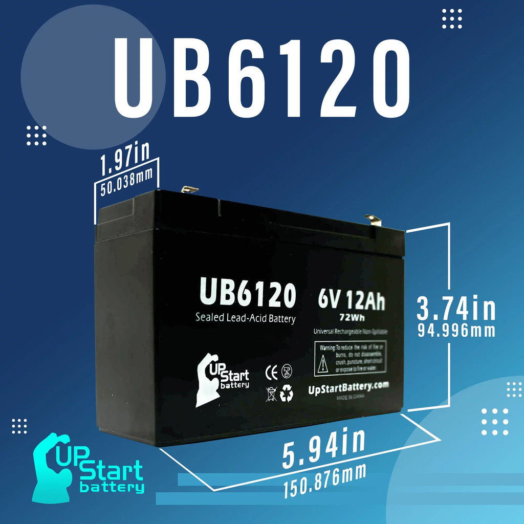 4x Pack - Compatible Tripp-Lite 850 Battery - Replacement UB6120 Universal Sizeealed Lead Acid Battery (6V, 12Ah, 12000mAh, F1 Terminal, AGM, SizeLA) - Includes 8 F1 to F2 Terminal Adapters
