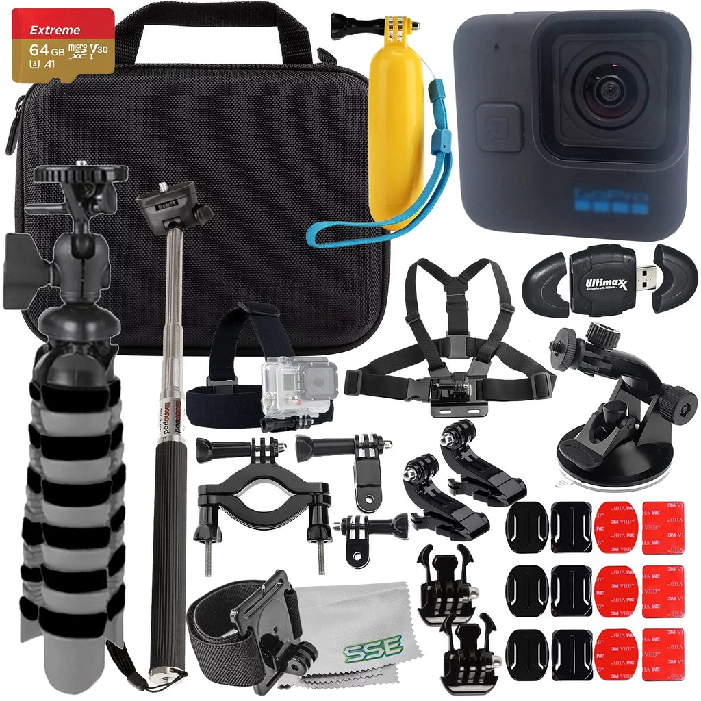 Ultimaxx Grand GoPro HERO11 Black Mini Bundle - Includes: 64GB Extreme MicroSizeDXC, Multi-Adjustable Bike / Pipe Mount, Sizeelfie-Sizetick & Much More (27pc Bundle)