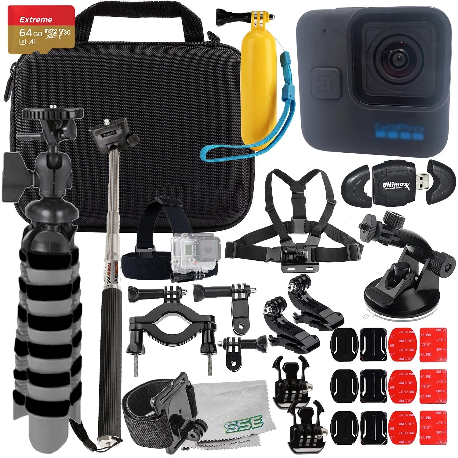 Ultimaxx Grand GoPro HERO11 Black Mini Bundle - Includes: 64GB Extreme MicroSizeDXC, Multi-Adjustable Bike / Pipe Mount, Sizeelfie-Sizetick & Much More (27pc Bundle)