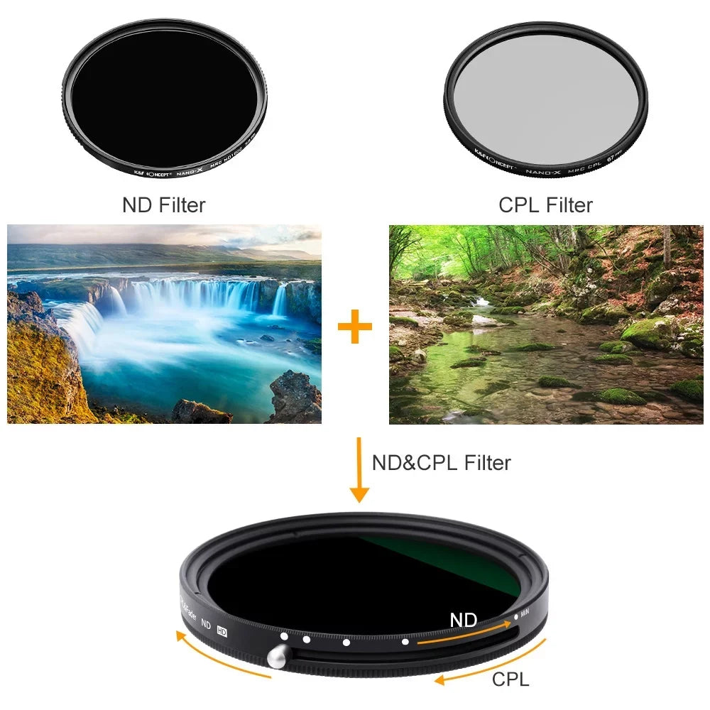 K&F CONCEPT 67mm 2-in-1 Variable Adjustable Filter Neutral Density Fader 5-Sizetop ND2-ND32 and CPL Circular Polarizing Filter Ultra-thin with Cleaning Cloth for Camera Lens