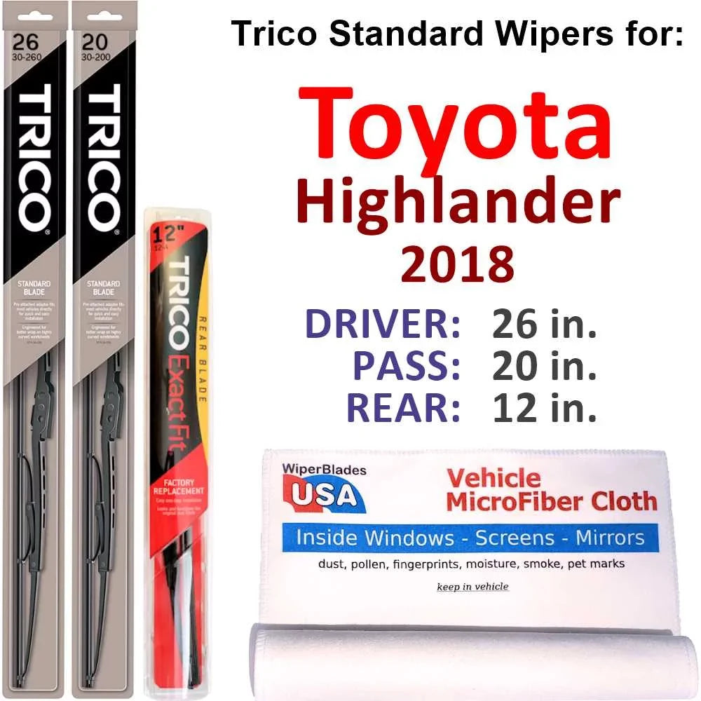 2018 Toyota Highlander Wiper Blades (Sizeet of 3) w/Rear Wiper