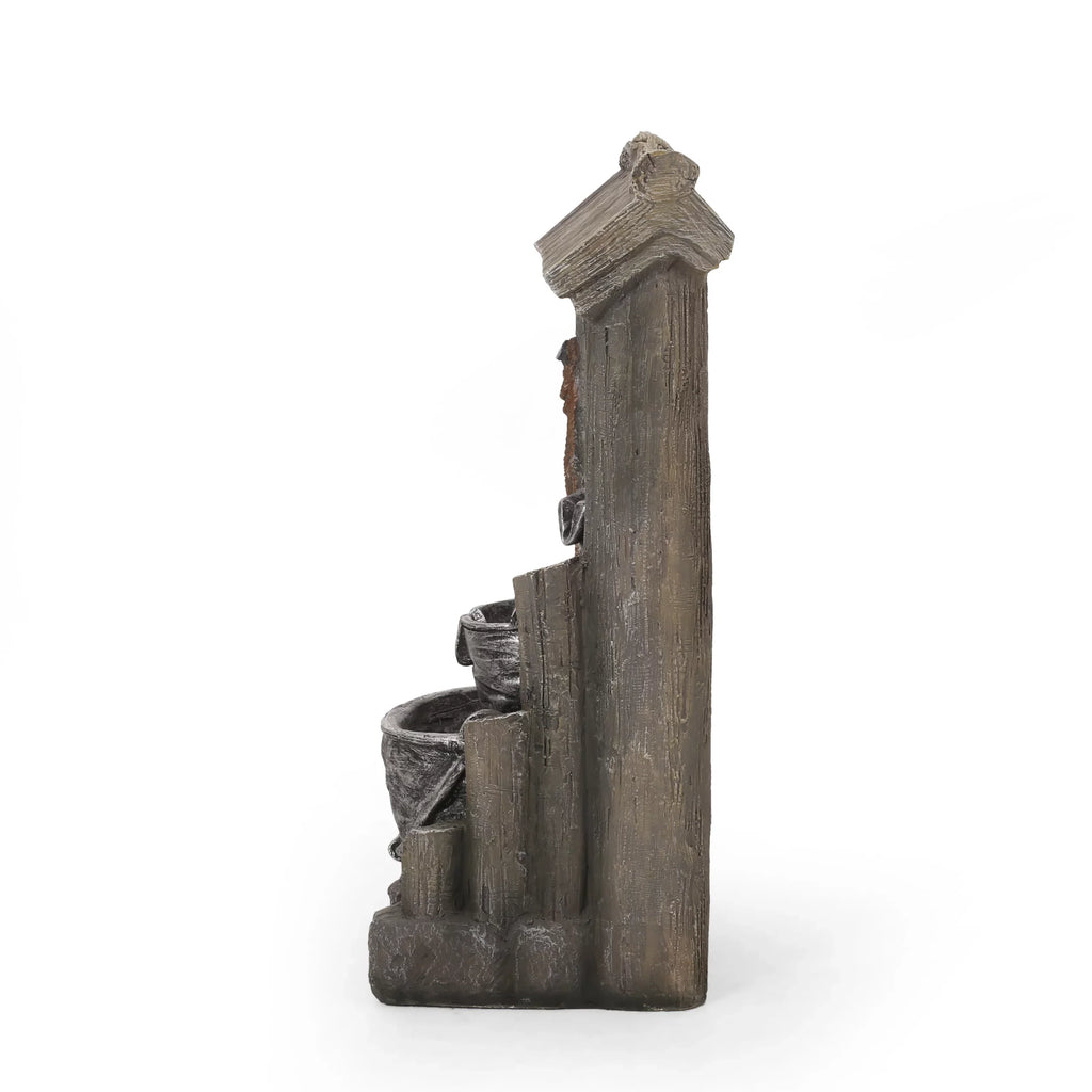 Noble House Berrien Outdoor 3-Tier Bucket Fountain, Brown and Gray
