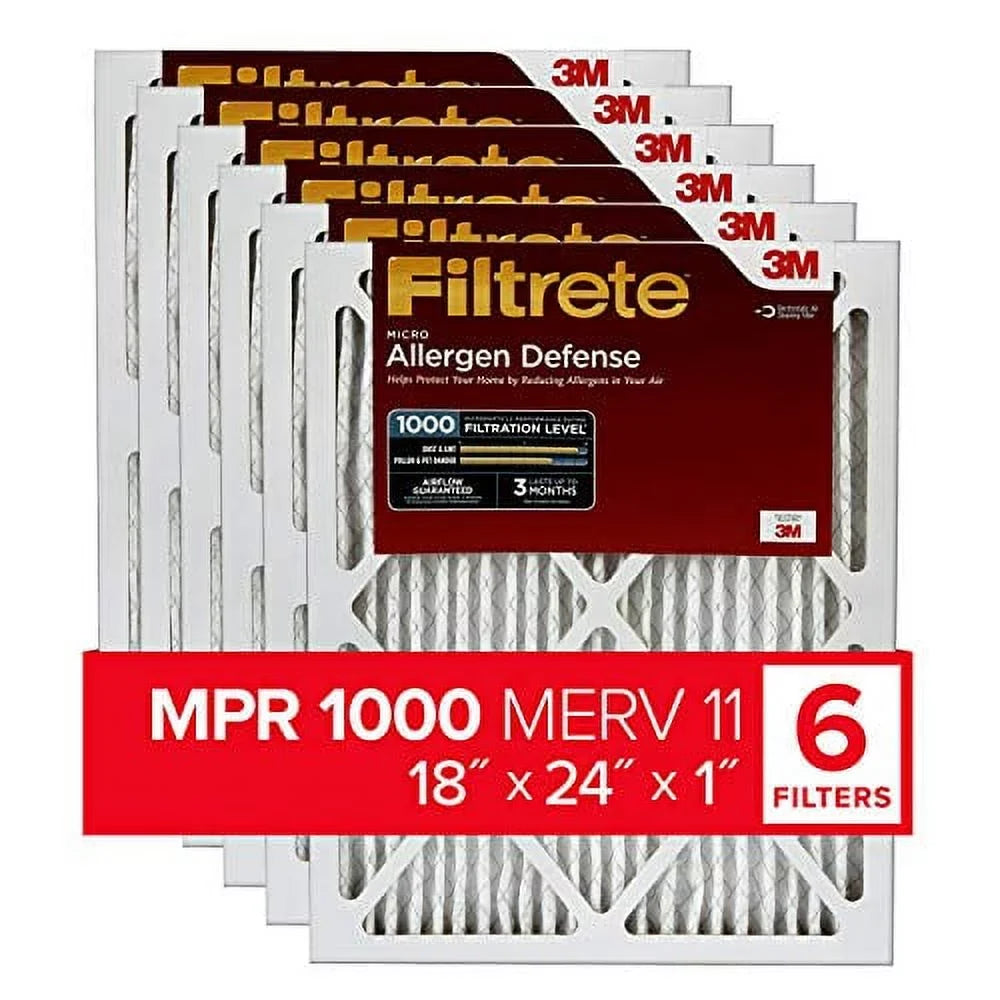 Filtrete 18x24x1, AC Furnace Air Filter, MPR 1000, Micro Allergen Defense, 6-Pack (exact dimensions 17.81 x 23.81 x 0.81)