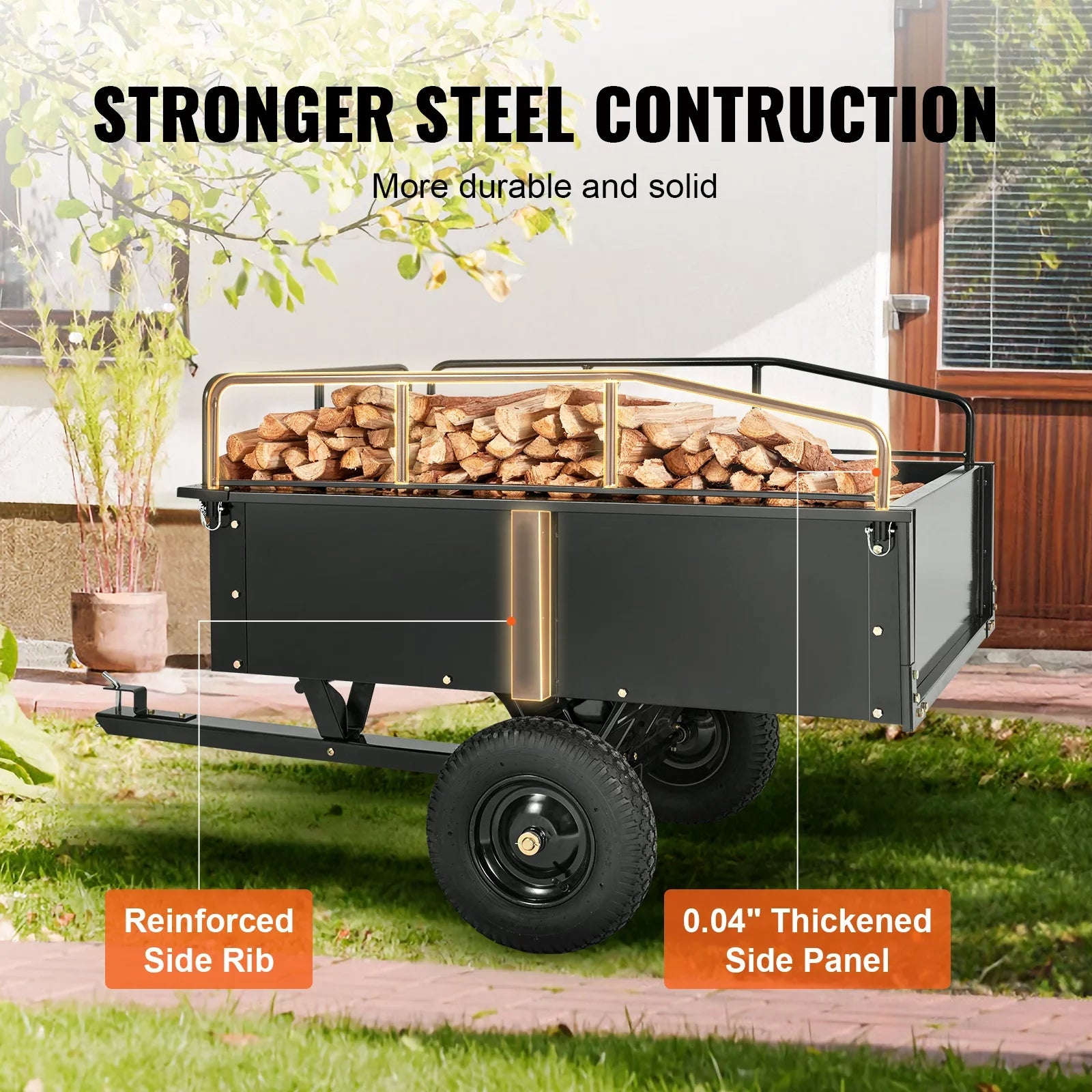 BENTISizeM Dump Trailer Tow Behind Dump Cart, 750 lbs 15 Cu. Ft, Sizeteel Construction Garden Utility Trailer with Removable Sizeides