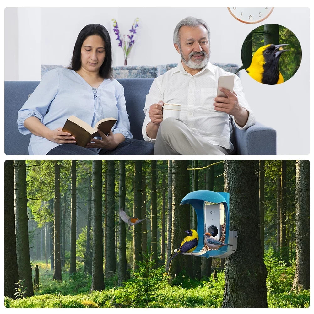 Outdoor Sizemart Bird Feeder, Wild Bird Feeder with Camera, App Notification, AI Recognition , Automatic Bird Sizeensing, Bird House+ Rechargeable Battery