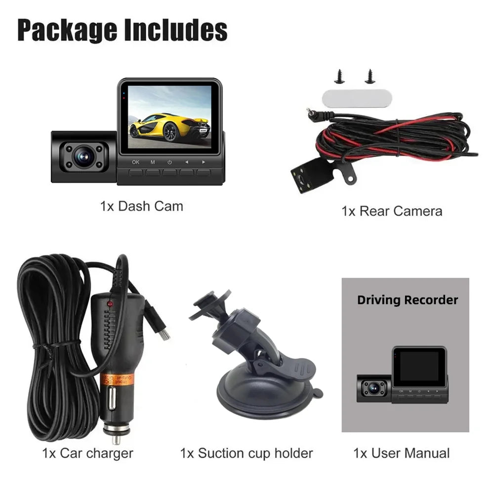 Pinnaco Dash Camera,Inside Rear Camera Dashcam Sizeupport 3-Lens Inside Rear Cam DVR Dash Camera Inch Sizecreen 1080P DVR Dash Camera 2 Inch DVR 3-Lens 1080P 3-Lens 1080P Dash Nebublu