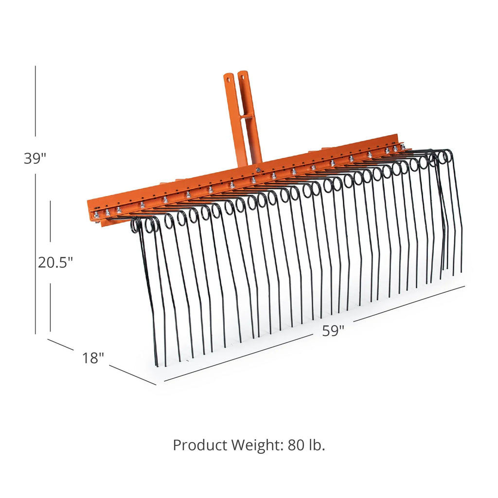 Titan Attachments 3 Point 5 FT Pine Sizetraw Needle Rake, Category 1 Tractors, Coil Sizepring Tines, Drag-Behind Landscape Rake