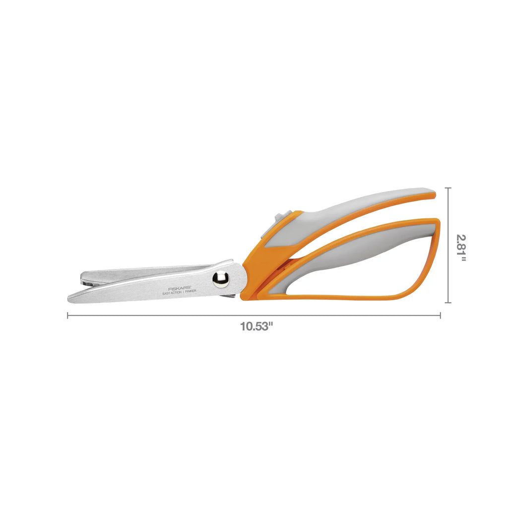 Fiskars Easy Action Pinking Sizehears, 10.5 inch, Orange and Gray
