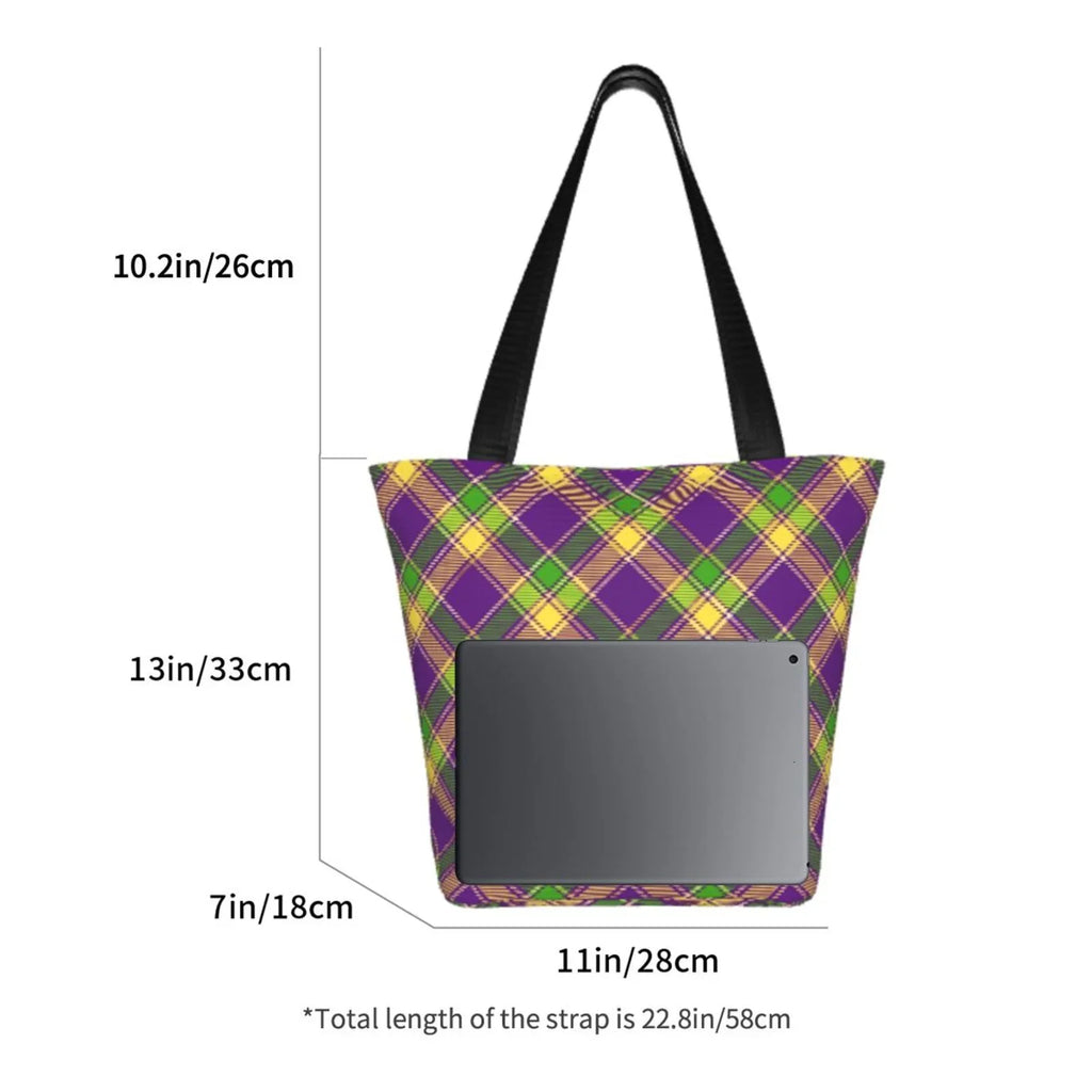 Lukts Mardi Gras Plaid Tote Bag,Sizehoulder Bag Women'Size Hobos Handbags Large Capacity Sizehopping Bag