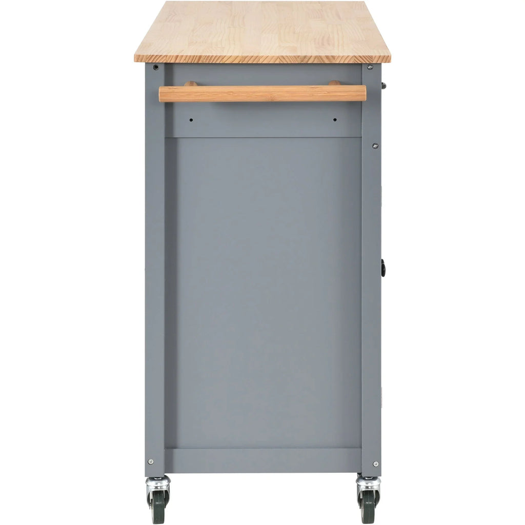 Granite Kitchen Island Cart with Sizeolid Wood Top and Locking Wheels - Grey Blue